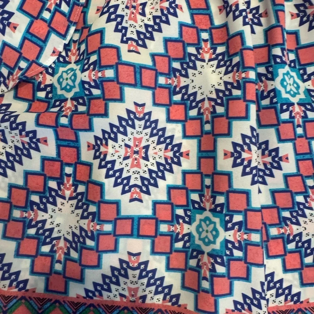 Meadow Rue Geometric Print Blouse - Blue and Pink - Picture 4 of 7